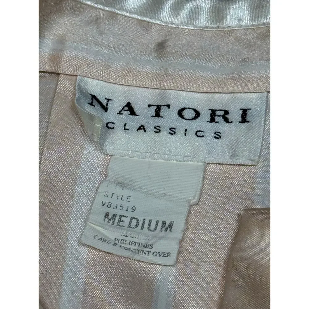 Vintage Natori Classics Peach Embroidered Satin Nightgown Sleep Shirt Medium
